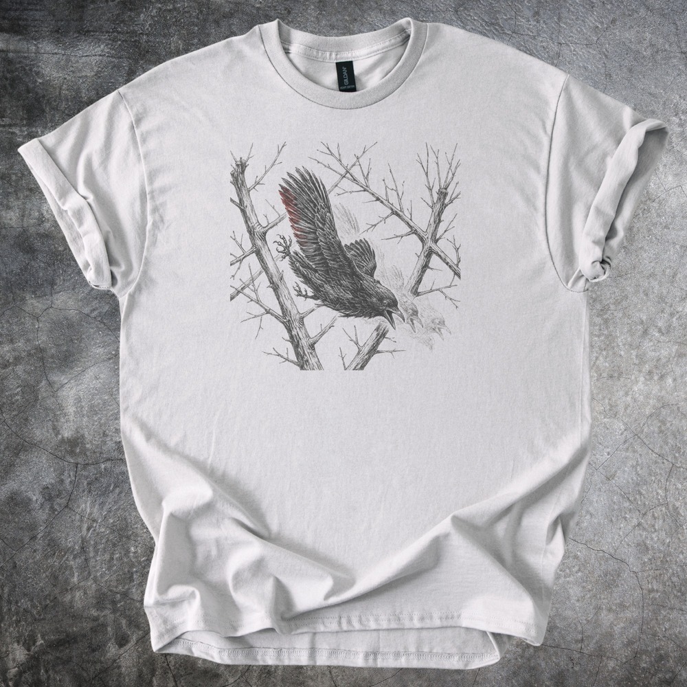 Black Bird Striking Through Thorns Tee